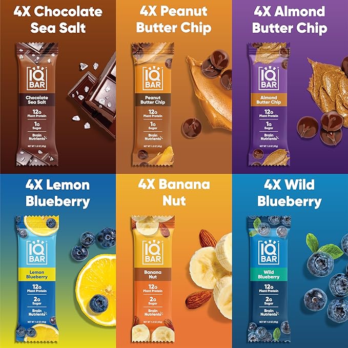 IQBAR Clean Plant Protein Bars - Fruit and Chocolate Lovers - 24 Count - Keto, Vegan, High Fiber, Gluten and Dairy Free, Low Sugar Snack - Brain and Body Nutrients for Focus, Energy, Meal Replacement