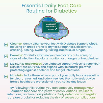 Diabetes Support Wipes® - All-Natural pH-Specific Foot & Body Wipes for Diabetics, Soothes Dry, Itchy & Irritated Skin, Relieves Neuropathy Pain, Supports Healing, Helps Prevent Complications - 72ct