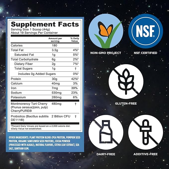 Vega Sport Vegan Protein Powder + Recovery - 30g Plant Based Protein per Serving, Chocolate, 19 Servings, 5g BCAAs, Probiotics, NSF Certified, for Shakes & Smoothies, 1.8lbs (Packaging May Vary)