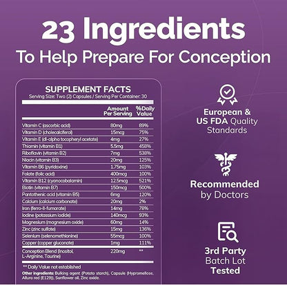 CONCEIVE PLUS Womens Fertility Support – Prenatal Multivitamin for Trying to Get Pregnant – Conception Blend, Hormonal Balance, Folate, Zinc, Thiamin, Riboflavin, Biotin – Non-GMO, Vegan – 30 Days
