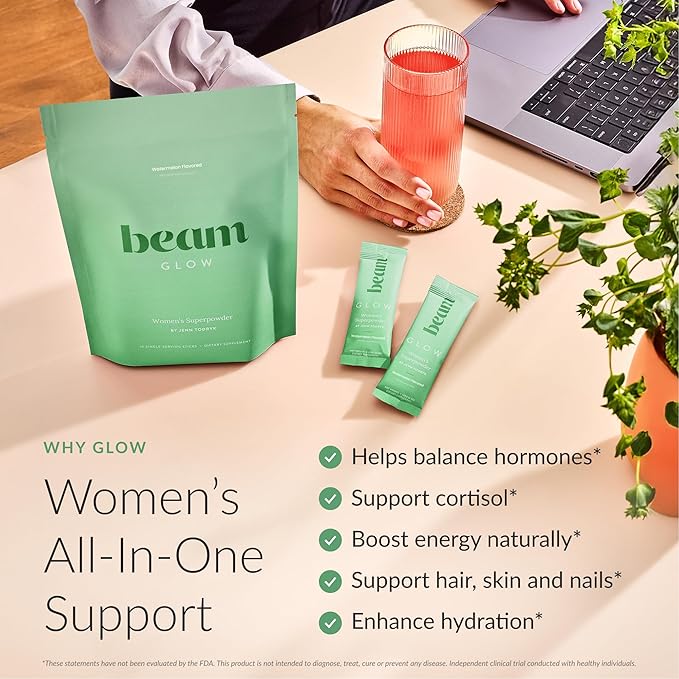 Beam Glow Hormone Balance Supplement for Women – Cortisol Supplement for Women, PMS Relief Supplement, Perimenopause & PCOS Support, Womens Vitamins, Thyroid Support with Ashwagandha & Selenium