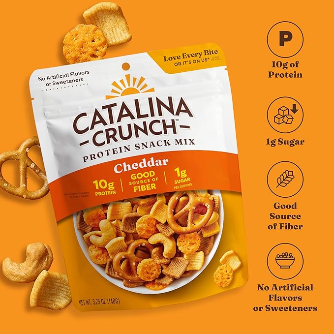 Catalina Crunch Protein Snack Mix with Cheese Crisps - 10g Protein, 1g Sugar per Serving - Good Source of Fiber, Keto, Gluten Free - Cheddar, 5.25 Ounce Bag (Pack of 4)