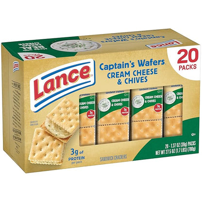 Lance Sandwich Crackers, Captain's Wafers Cream Cheese and Chives, 20 Packs, 6 Sandwiches Each