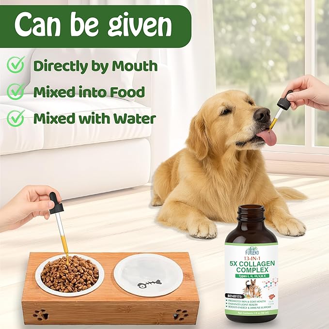 Premium 5X Organic Liquid Collagen for Dogs and Cats | No Chicken | Types I, II, III, V & X Collagen Peptides, MSM and Biotin for Joint, Skin, Coat Health & Immunity | Bacon Flavor 2 fl oz