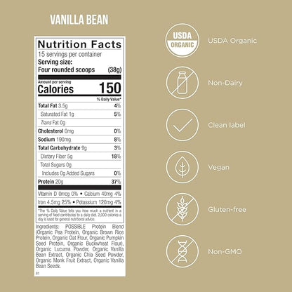 Protein Powder - Muscle Growth & Recovery Support - Plant-Based Protein - Essential Amino Acids & BCAAs - Vegan, Gluten-Free & USDA Organic - Vanilla, 1.25 Pound (Pack of 1)