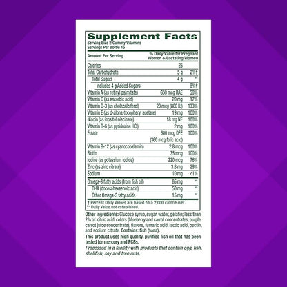vitafusion PreNatal Gummy Vitamins, Raspberry Lemonade Flavor, Prenatal Vitamin Supplement for Women with Folate and DHA, 45 Day Supply, 90 Count