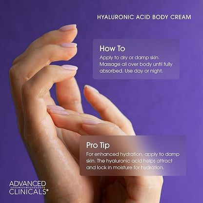 Advanced Clinicals Hyaluronic Acid Moisturizer Body Cream With Vitamin E | Hydrating Cream & Body Lotion For Women & Men To Help Improve Look of Wrinkles, Dry Skin, Crepey Looking Skin, 16OZ, 2-Pack