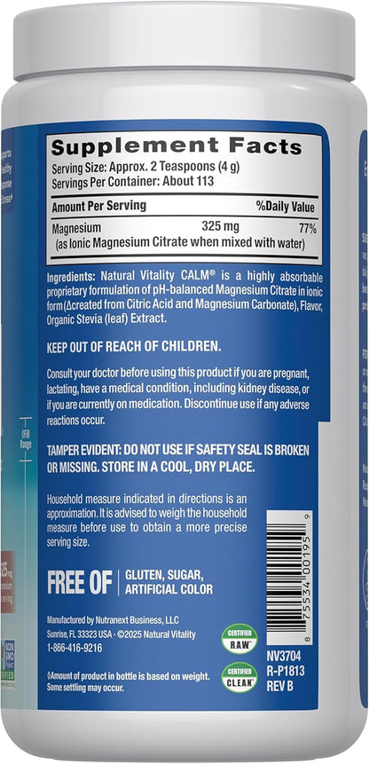 Natural Vitality Calm Magnesium 16 oz Powder | Relaxing Drink Mix | Cherry Flavored Supplement | 325mg Per Serving | Non-GMO, Gluten-Free & Vegan