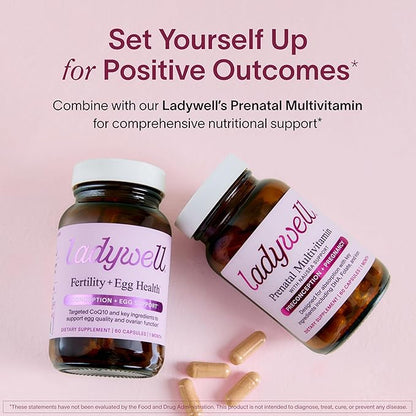 Ladywell Fertility + Egg Health | Fertility Support | Ovarian Health, Egg Quality, Ovulation & Conception Wellness Support | CoQ10, Folate + Key Ingredients | Science-Backed Women’s Supplement, 60 Ct