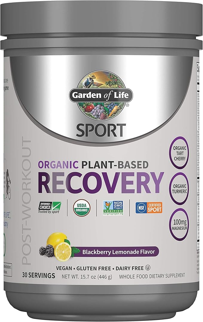 Garden of Life Sport Organic Plant-Based Recovery Powder – Muscle Recovery Supplement for Women & Men with Vitamins and Magnesium, Non-GMO, Gluten-Free, BlackBerry Lemonade Flavor, 30 Servings