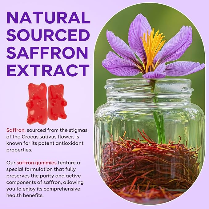 2 Pack Saffron Gummies for Kids & Adults, 10-in-1 Cortisol Supplement with Saffron 88.5mg, Vitamin D3, B6, Magnesium, Zinc, Ashwagandha, L-Theanine, St. John's Wort, for Emotions, Zzz, 120 Count