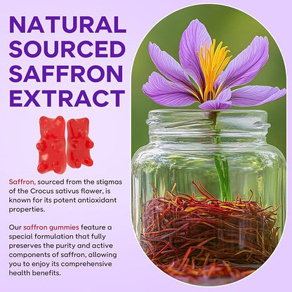 2 Pack Saffron Gummies for Kids & Adults, 10-in-1 Cortisol Supplement with Saffron 88.5mg, Vitamin D3, B6, Magnesium, Zinc, Ashwagandha, L-Theanine, St. John's Wort, for Emotions, Zzz, 120 Count