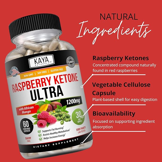 Kaya Naturals Keto Diet Raspberry Ketone - Weight Loss Supplement, Appetite Control, Boost Metabolism - 60 Count