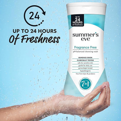 Summer's Eve Fragrance Free All-Over Feminine Wash, Gentle pH-Balanced Body Wash for Women, Removes Vaginal Odor, 15 Fl Oz, Pack of 3