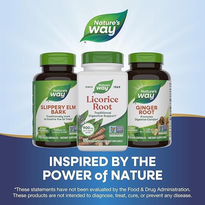 Nature's Way Licorice Root,Traditional Digestive Support Supplement*,900 mg per 2-Capsule Serving,Non-GMO Project Verified,100 Vegan Capsules (Packaging May Vary),(Pack of 2)