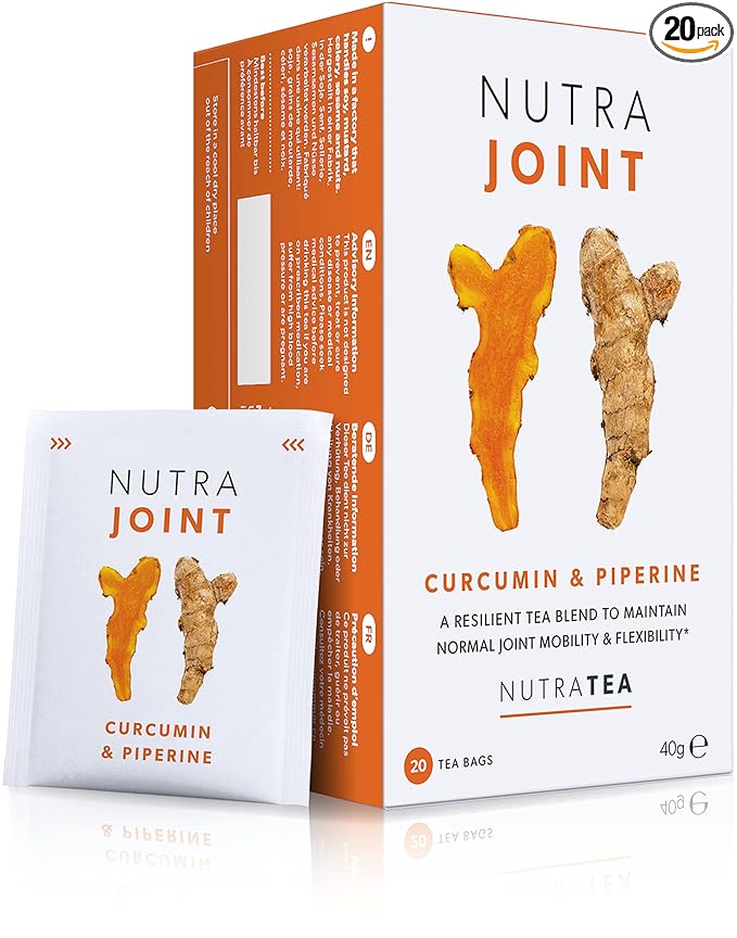 Nutra Tea NutraJoint – Joint Care Tea – Joint Mobility and Flexibility – Curcumin, Green Tea and Piperine – 20 Enveloped Tea Bags – Herbal Infusion – 1 Pack