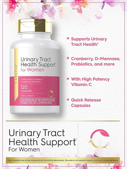 Carlyle Urinary Tract Health for Women | 120 Capsules | Relief for Women | with D-Mannose, Cranberry Complex & Probiotics | Non-GMO, Gluten Free