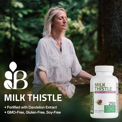 Bronson Milk Thistle Silymarin Marianum & Dandelion Extract Liver Health Support, Antioxidant Support, Detox, 90 Capsules