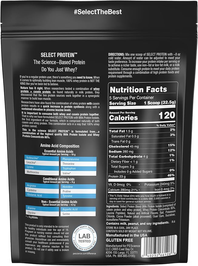 PEScience Select Protein Powder, Whey and Casein Blend, Lean Protein Powder for Women and Men, Low Calorie, Low Carb, Keto Friendly, Gluten Free, Chocolate Peanut Butter Cup - 5 Servings