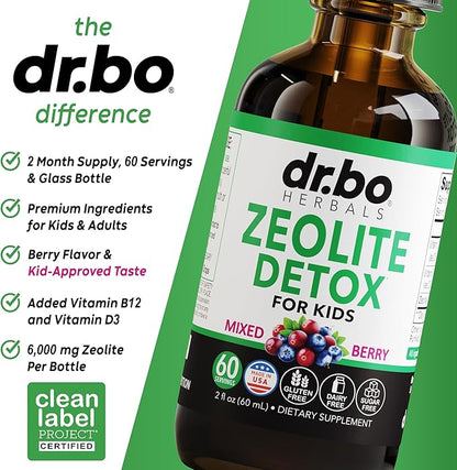 Zeolite Detox for Kids Liquid Drops - Advanced Clinoptilolite with Pure Vitamins B12 & D - Kids Gentle Body Daily Cleanse Focus & Speech Extra Clinoptilolite Zeolite Drops Detox Cleanse Supplement 2oz