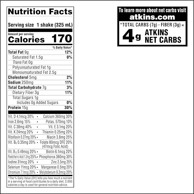 Atkins Mocha Latte Iced Coffee Protein Shake, 15g Protein, Low Glycemic, 4g Net Carb, 1g Sugar, Keto Friendly (Pack of 24)