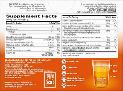 Emergen-C 1000mg Vitamin C Powder for Daily Immune Support Caffeine Free Vitamin C Supplements with Zinc and Manganese, B Vitamins and Electrolytes, Super Orange Flavor - 60 Count/2 Month Supply