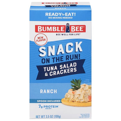 Bumble Bee Snack On The Run! Protein Snack Pack - 7g Protein per Box - Ranch Tuna Salad with Crackers Kit - Ready to Eat Easy-Open Can - Wild Caught MSC-Certified Tuna (Pack of 1)