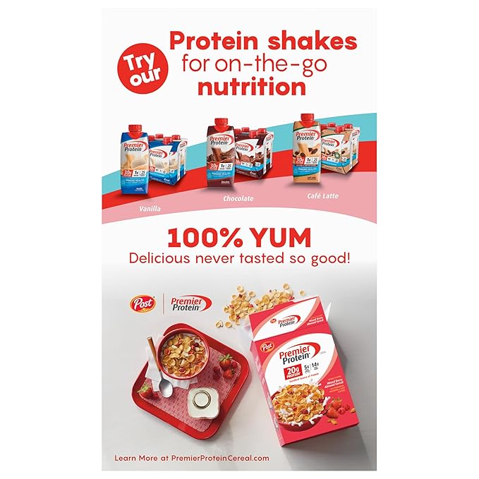 Premier Protein Chocolate Almond Cereal, Chocolatey Protein Cereal Flakes with Sliced Almonds, Contains 20g of Protein Per Serving, 9 OZ Box (Pack of 2)