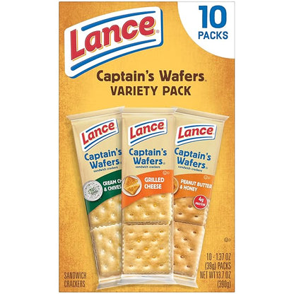 Lance Sandwich Crackers, Captain's Wafers, Variety Pack, 10 Individual Packs, 6 Sandwiches Each