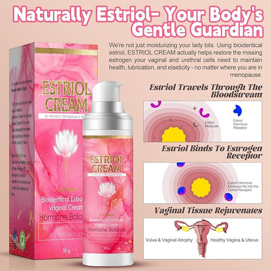 Estriol Cream for Women Menopause, Bioidentical Estrogen Cream & Vaginal Moisturizer Support Menopausal Hormone Balance - Relief Dryness, Hot Flashes & Night Sweats, 50ML