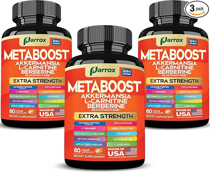 GLP-1 Booster Supplement, Akkermansia, L-Carnitine, Berberine (GlucoVantage), Methylfolate, Methylated B12, Chromium, Capsimax, Psyllium Husk, Probiotics Vitamins D3, B6, 20-in-1 Plant-Based (3 Pack)