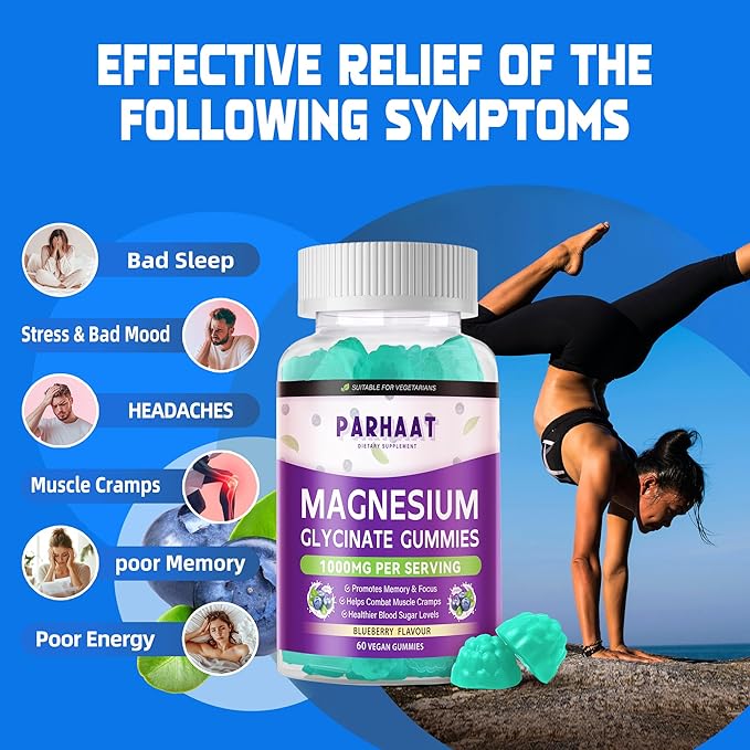 Magnesium Glycinate Gummies - Sugar Free Magnesium Potassium Supplement with Vitamin D, B6, CoQ10 for Calm Mood & Sleep Support - 120 Blueberry Chews