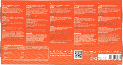 Marine Collagen Liquid Sachet w/Hyaluronic Acid & Vitamin C | for Hair, Skin, Nails & Joints | 12,000mg High Strength Hydrolysed Collagen (1.01 Fl Oz (Pack of 28), Orange)