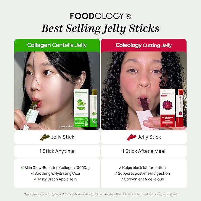 FOODOLOGY Collagen Centella Jelly (Green Apple) – Collagen Peptide with PDRN – Biotin, Vitamin A & E for Skin Glow, Hair & Nails – Korean Beauty Supplement – 10 Sticks