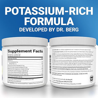 Dr. Berg Zero Sugar Hydration Keto Electrolyte Powder - Enhanced w/ 1000 mg of Potassium & Real Pink Himalayan Salt (NOT Table Salt) - Raspberry & Lemon Flavor Hydration Drink Supplement - 50 Servings