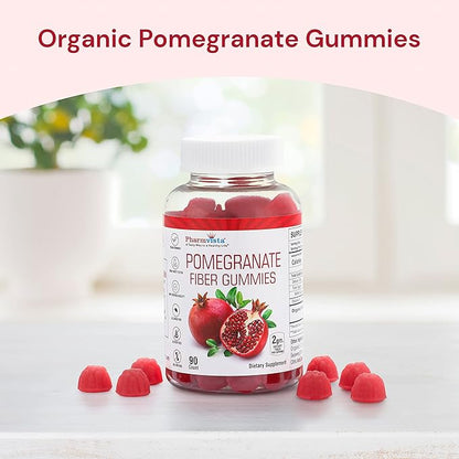 Pharmvista Pomegranate Fiber Gummies for Adults & Kids 100mg - Gluten Free Vegan Pomegranate Supplement Rich in Dietary Fiber Chewables Gummies- 90 Count