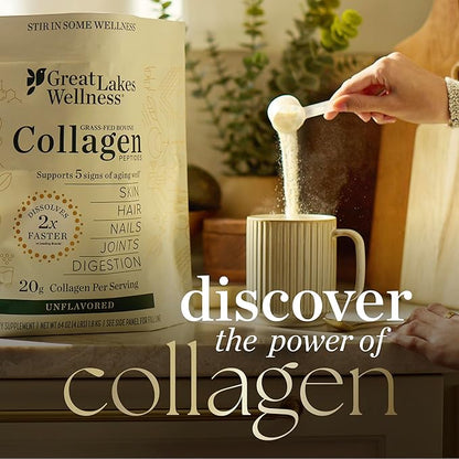 Great Lakes Wellness Collagen Peptides Powder – Supports Skin, Hair, Nails, Joints & Digestion – Hydrolyzed, Quick Dissolve, Non-GMO, Keto & Kosher – Pure Collagen Protein (64 oz, 90 Servings)