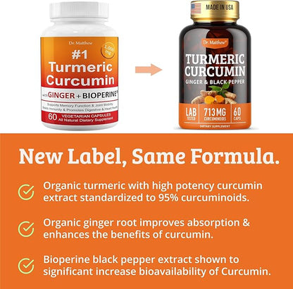Turmeric Curcumin with Black Pepper. Turmeric and Ginger Supplement. 15X High Potency & Absorption Turmeric Capsules. Turmeric Curcumin Supplements 1000mg. Curcuma Capsules. Joint Support, 60 Pills.