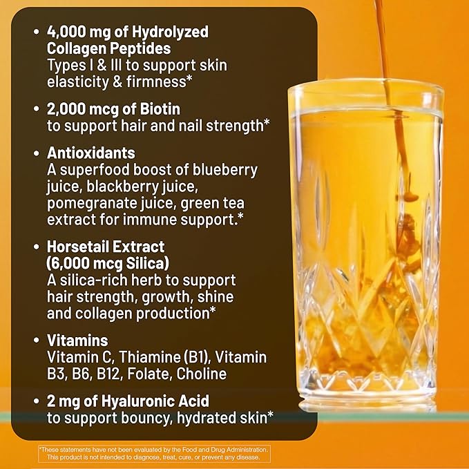 NatureWise Hydrolyzed Liquid Collagen for Women & Men 4000mg - No Added Sugar - Multi Collagen Peptides + Biotin + Vitamin C + Vitamin B Complex & Hyaluronic Acid - Mango - 15.22 fl oz[45 Day Supply]