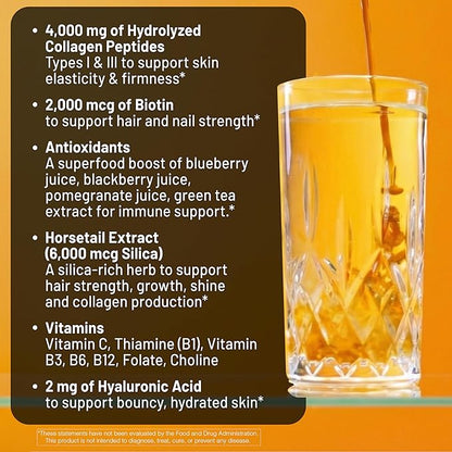 NatureWise Hydrolyzed Liquid Collagen for Women & Men 4000mg - No Added Sugar - Multi Collagen Peptides + Biotin + Vitamin C + Vitamin B Complex & Hyaluronic Acid - Mango - 15.22 fl oz[45 Day Supply]