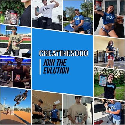 Evlution Nutrition Creatine 5000 - Supports Faster Recovery Lean Muscle Growth & Performance - Pre & Post Workout Powder - 5000mg Pure Creatine Monohydrate Per Serving - 60 Servings - Unflavored
