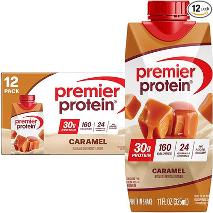 Premier Protein Shake, Caramel, 30g Protein, No Added Sugar, 24 Vitamins & Minerals to Support Immune Health, 11 fl oz, 12 Pack