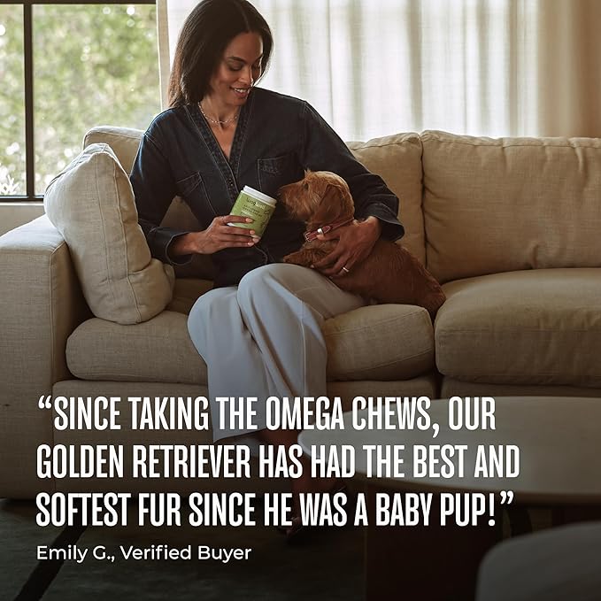 WagWell Ahiflower Omega Chews for Dogs | Vet-Formulated Health Supplement for Joints, Skin, Coat | Plant-Based Omega 3-6-9 | for Dogs of All Ages & Sizes, All Natural, Made in USA | 60 Chews