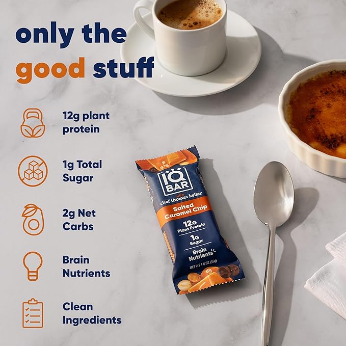 IQBAR Clean Plant Protein Bars - Salted Caramel Chip - 12 Count - Keto, Vegan, High Fiber, Gluten and Dairy Free, Low Sugar Snack - Brain and Body Nutrients for Focus, Energy, Meal Replacement