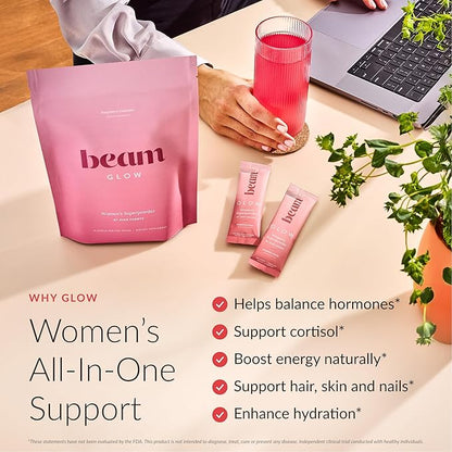 Beam Glow Hormone Balance Supplement for Women – Cortisol Supplement for Women, PMS Relief Supplement, Perimenopause Support, Womens Vitamins, Thyroid Support with Ashwagandha & Selenium