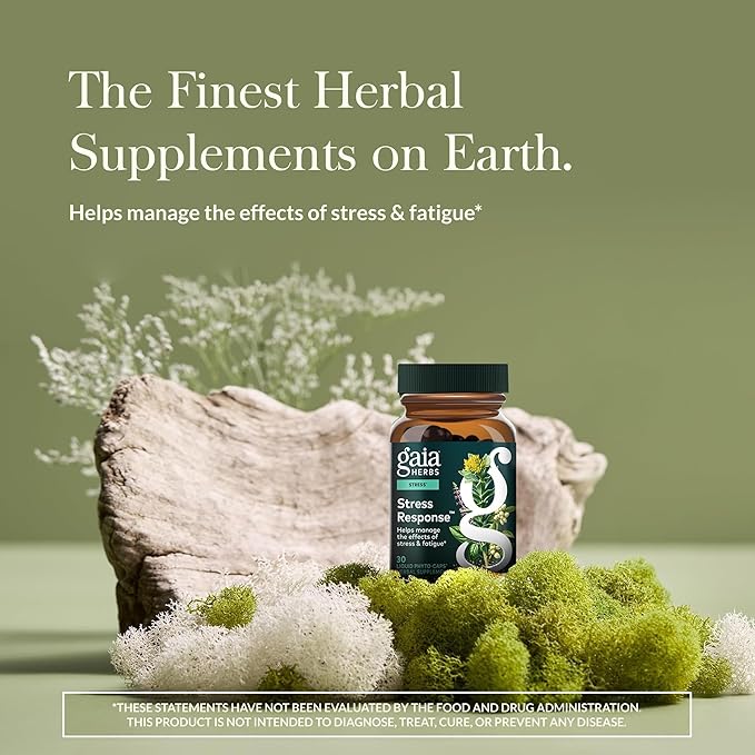 Gaia Herbs Stress Response Supplements - Supports Relaxation & Healthy Stress Response* - with Rhodiola, Holy Basil, Ashwagandha & More - 30 Vegan Liquid Phyto-Caps (15 Servings)