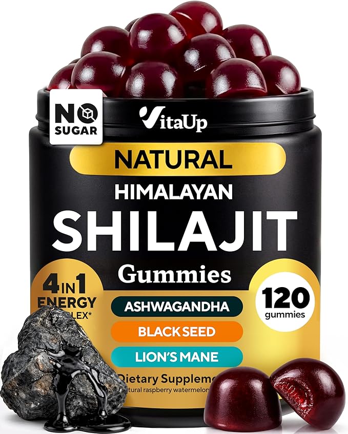 VitaUp Himalayan Shilajit Gummies - Sugar Free Natural Shilajit Gummies with Fulvic Acid, Ashwagandha, Lions Mane, Black Seed - Immune & Energy Support - 120 Count