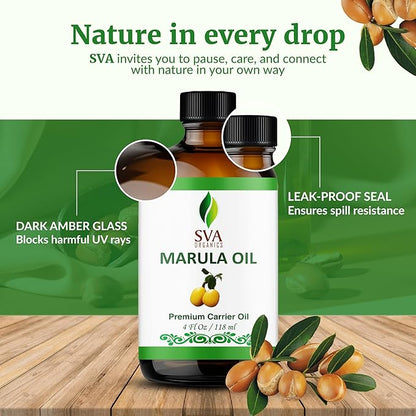 SVA Organic Marula Seed Oil - 4 Fl Oz - 100% Natural Cold Pressed Virgin Marula Oil Organic - for Face, Skin Care, Hair Care, Scalp Massage & Body Massage – Unrefined Carrier Oil with Dropper