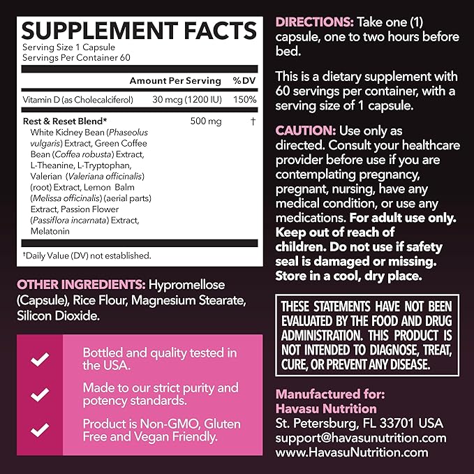 Night Time Fat Burner for Women - Appetite Suppressant for Weight Loss - 60 Count - Herbal Metabolism Booster with Melatonin for Sleep Support - Vegan, Non-GMO Capsules - 2 Month Supply