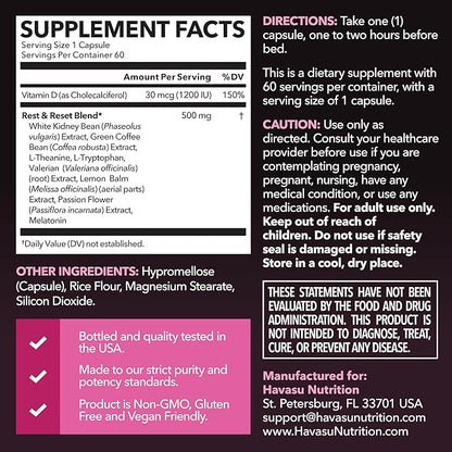 Night Time Fat Burner for Women - Appetite Suppressant for Weight Loss - 60 Count - Herbal Metabolism Booster with Melatonin for Sleep Support - Vegan, Non-GMO Capsules - 2 Month Supply